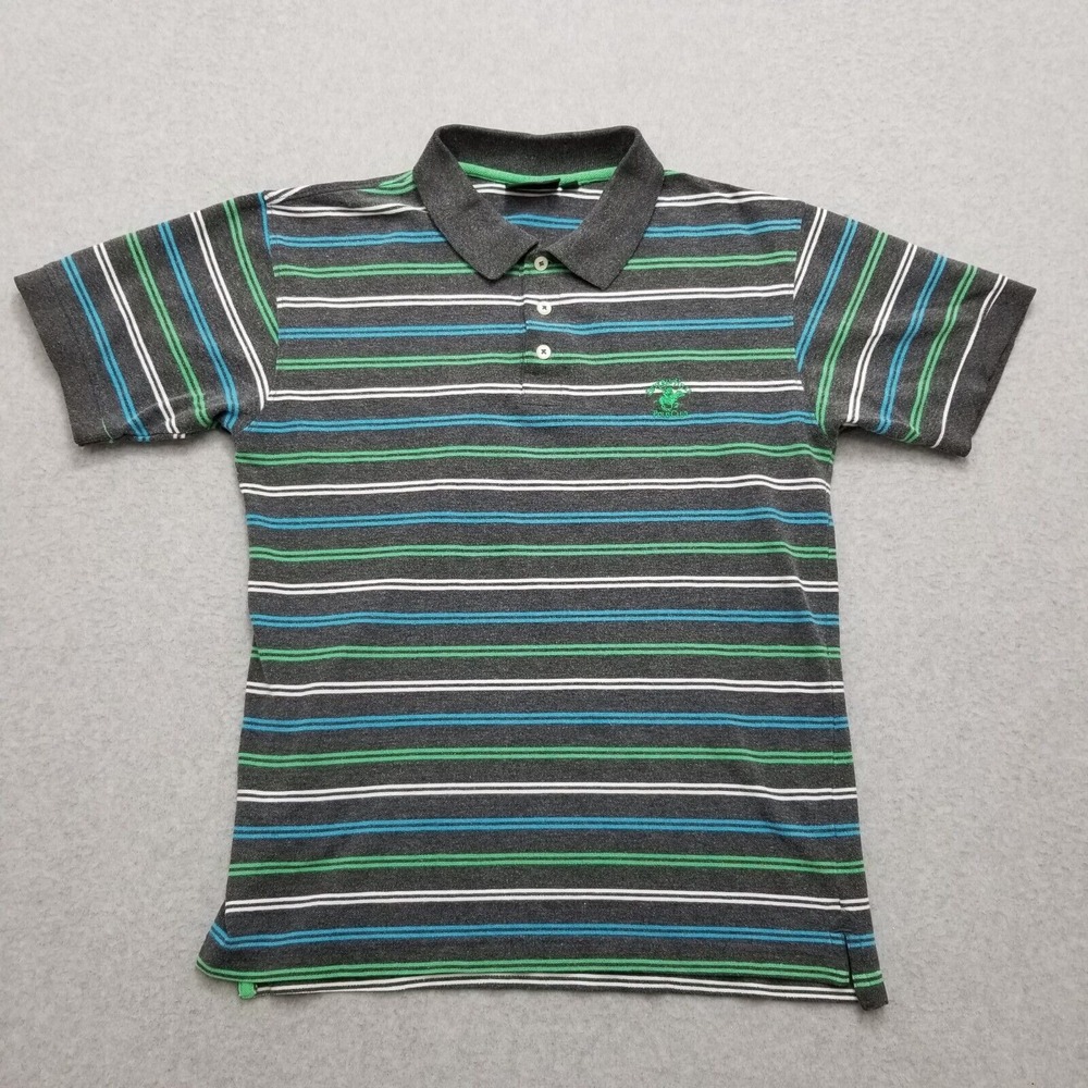 Beverly‎ Hills Polo Club Shirt Mens Small Gray Striped Embroidered Logo